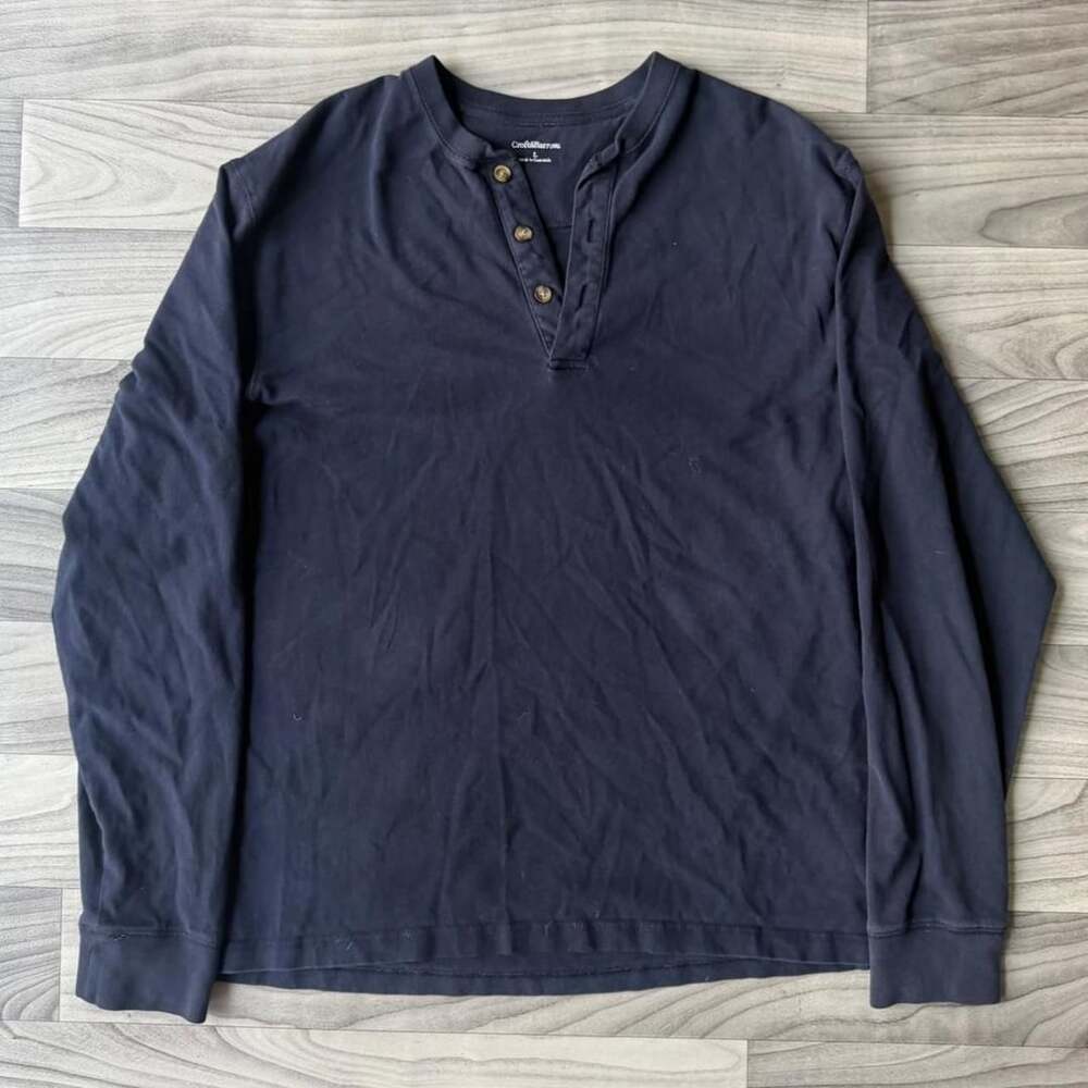 Croft & Barrow Long Sleeve Henley Size L Navy Blue Cotton Shirt